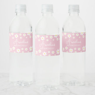 Floral Daisy Pink Party Wasser Flasche Etikett