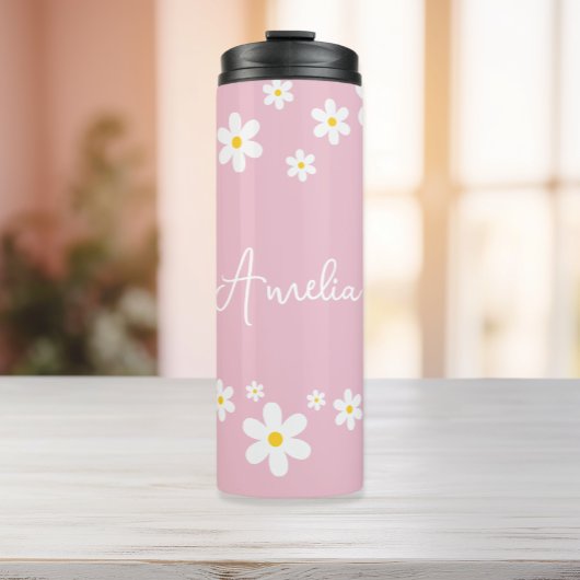 Floral Daisy Pink personalisierte Thermaltumbler Thermosbecher