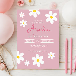 Floral Daisy Pink zum Geburtstag Einladung