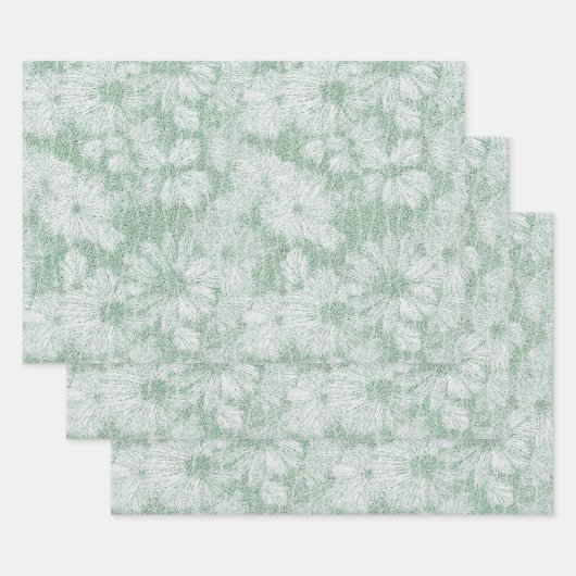 Floral Daisy Velvety Mint Green Geschenkpapier Set (Set)