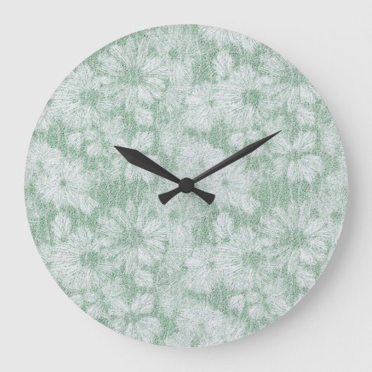 Floral Daisy Velvety Mint Green Große Wanduhr (Vorderseite)