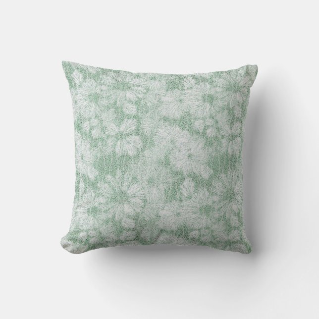 Floral Daisy Velvety Mint Green Kissen (Vorderseite)