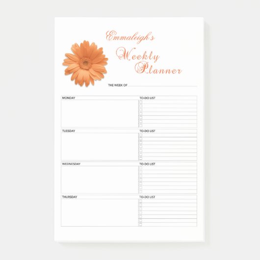 Floral Daisy Weekly Planner Personalisiert Post-it Klebezettel (Vorderseite)