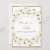 Floral Daisy Wreath Gold Wedding Einladung (Vorderseite)