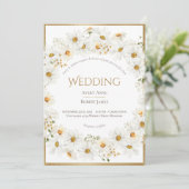 Floral Daisy Wreath Gold Wedding Einladung (Stehend Vorderseite)