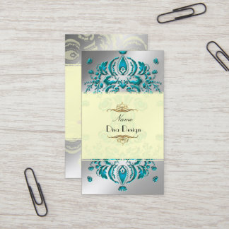 Floral Damask Aquamarin/Imitat Silber Visitenkarte