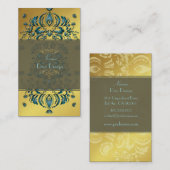 Floral Damask Aquamarines Gold Visitenkarte (Vorne/Hinten)
