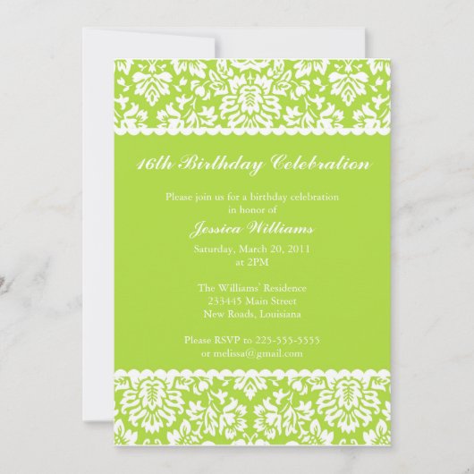 Floral Damask Birthday Einladung (Vorderseite)