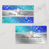Floral Damask Blue Sea Silver Juwelen Visitenkarte (Vorne/Hinten)
