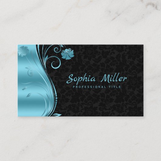 Floral Damask Blue Swirl Visitenkarte (Vorderseite)