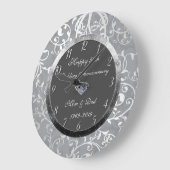 Floral Damask Diamond 50th Wedding Anniversary Große Wanduhr (Winkel)