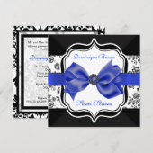 Floral Damask Einladung mit Blue Bow (Vorne/Hinten)