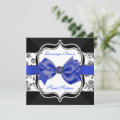 Floral Damask Einladung mit Blue Bow (Stehend Vorderseite)
