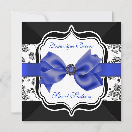 Floral Damask Einladung mit Blue Bow (Vorderseite)