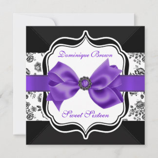 Floral Damask Einladung mit Lila Bow