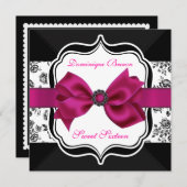 Floral Damask Einladung mit rosa Bow (Vorne/Hinten)
