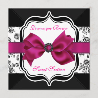 Floral Damask Einladung mit rosa Bow