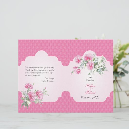 Floral Damask Elegantes Hochzeitsprogramm (Stehend Vorderseite)