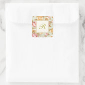 Floral Damask Monogram Quadratischer Aufkleber (Tasche)
