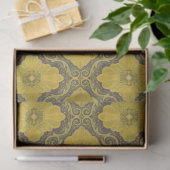 Floral Damask Muster Gelbe Blumen Husk Brown Seidenpapier (Geschenk)