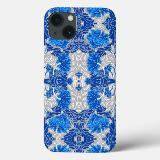 Floral Damask, Sapphire Blue und Grau Case-Mate iPhone Hülle (Rückseite)