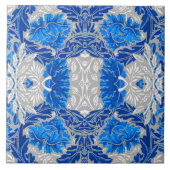 Floral Damask, Sapphire Blue und Grau Fliese (Vorderseite)