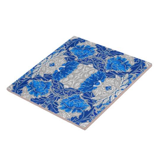 Floral Damask, Sapphire Blue und Grau Fliese (Seite)