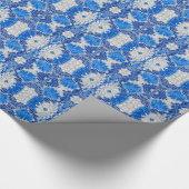 Floral Damask, Sapphire Blue und Grau Geschenkpapier (Ecke)