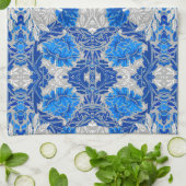 Floral Damask, Sapphire Blue und Grau Geschirrtuch (Gefaltet)