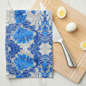 Floral Damask, Sapphire Blue und Grau Geschirrtuch (Viertel Falte)