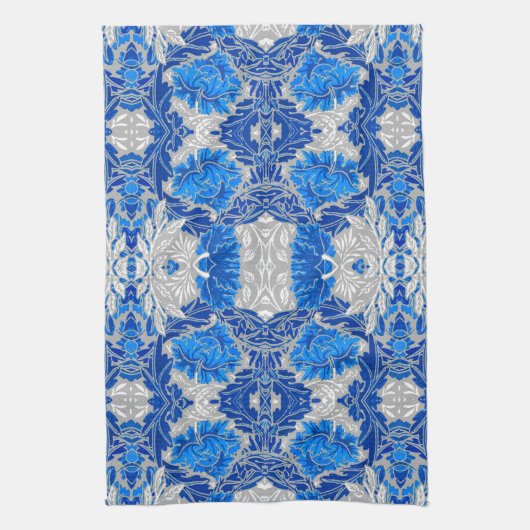 Floral Damask, Sapphire Blue und Grau Geschirrtuch (Vertikal)