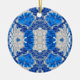 Floral Damask, Sapphire Blue und Grau Keramik Ornament
