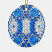 Floral Damask, Sapphire Blue und Grau Keramik Ornament (Links)