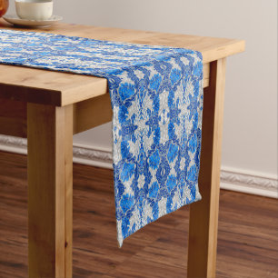 Floral Damask, Sapphire Blue und Grau Kurzer Tischläufer