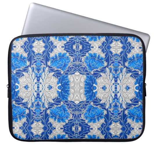 Floral Damask, Sapphire Blue und Grau Laptopschutzhülle (Vorderseite)