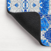 Floral Damask, Sapphire Blue und Grau Mousepad (Ecke)