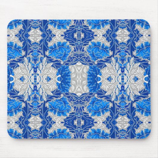 Floral Damask, Sapphire Blue und Grau Mousepad (Vorne)