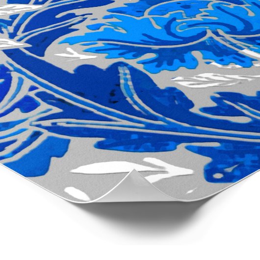 Floral Damask, Sapphire Blue und Grau Poster (Ecke)