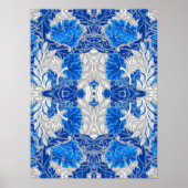 Floral Damask, Sapphire Blue und Grau Poster (Vorne)