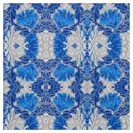 Floral Damask, Sapphire Blue und Grau Stoff (Muster)