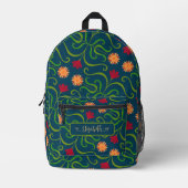 Floral Damask Sonnenblume Boho Navy Blauer Volksku Bedruckter Rucksack (Vorderseite)