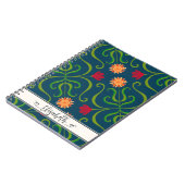 Floral Damask Sonnenblume Boho Navy Blauer Volksku Notizblock (Linke Seite)