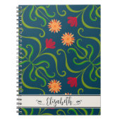 Floral Damask Sonnenblume Boho Navy Blauer Volksku Notizblock (Vorderseite)