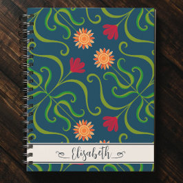 Floral Damask Sonnenblume Boho Navy Blauer Volksku Notizblock