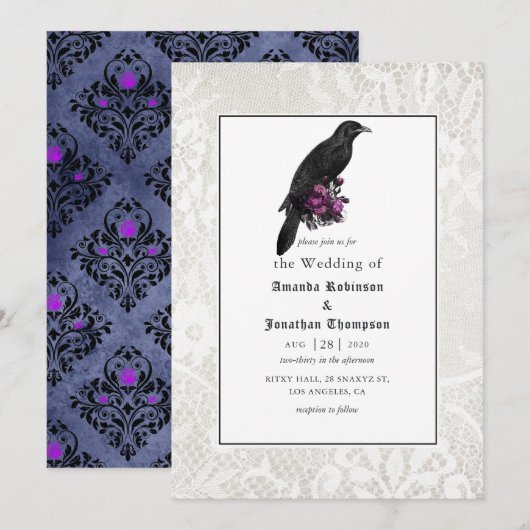 Floral Damask und Hochzeit Gothic Einladung (Vorne/Hinten)