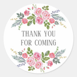 Floral Danke, dass du gekommen bist. Rosa Rosa Bab Runder Aufkleber