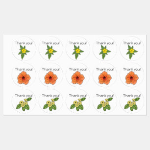 Floral "Danke" Stickers 3 Blume Designs Etiketten