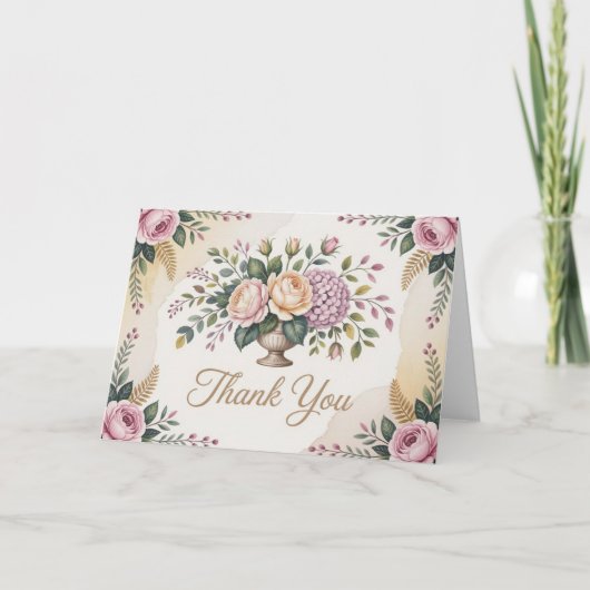 Floral Dankeschön Karte mit Watercolor Kranz (Vorderseite)