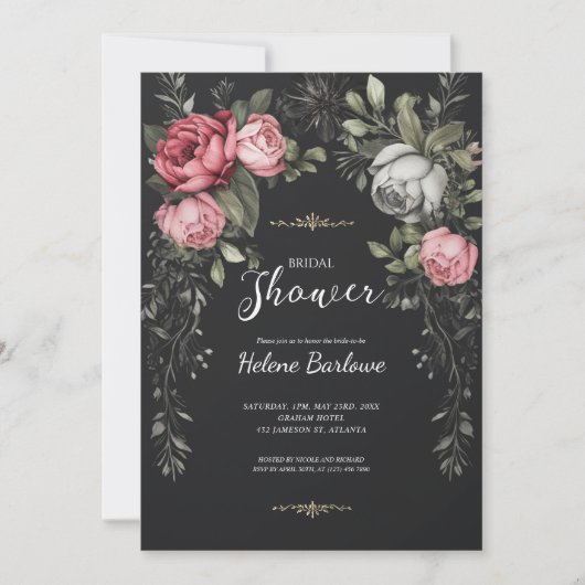 Floral Dark Gothic Brautparty Einladung (Vorderseite)