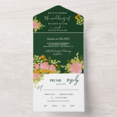 Floral Dark Green Wedding Botanic All In One Einladung (Innen Boden)